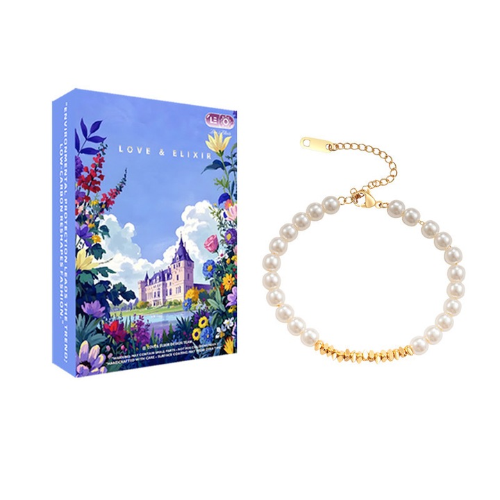 Legnépszerűbb karkötő Modern nőknek LOVE&ELIXIR #032 Gyöngyös Zúzott arany díszítésekkel Ajándék Évfordulós ajándék Esküvői Báli ékszer Szalagavatórai dekoráció Zúzott arany forma Fehér gyöngyös