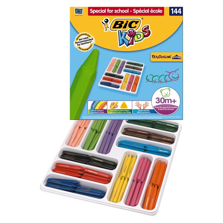 144 db BIC Kids Plastidecor Triangle viaszkréta készlet, többszínű, 41 cm