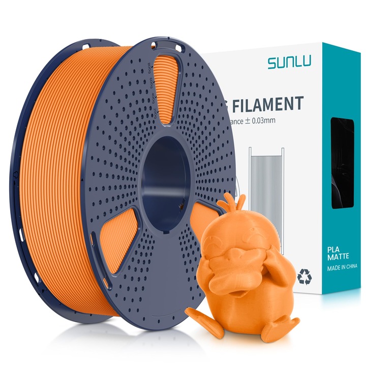 Rola filament 3D, Sunlu, Material PLA, Culoare Portocaliu, 1kg, lungime 330 m, diametru 1.75mm, compatibil cu majoritatea imprimantelor 3D tehnologie FDM, ideal pentru imprimantele BambuLab