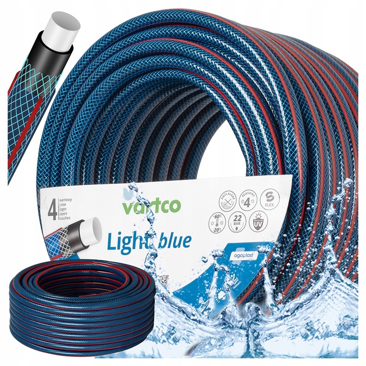 Градински маркуч Vartco Light Blue, 20 м, 1/2", 4 слоя, син