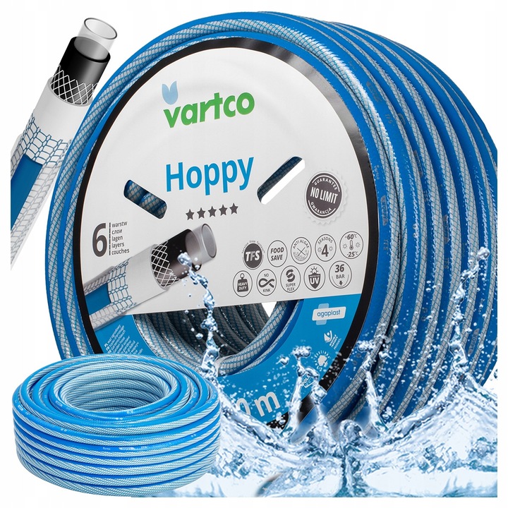 Маркуч Vartco Hoppy Garden, 30 м, 1/2", 6-слоен, ултраздрав, светло син