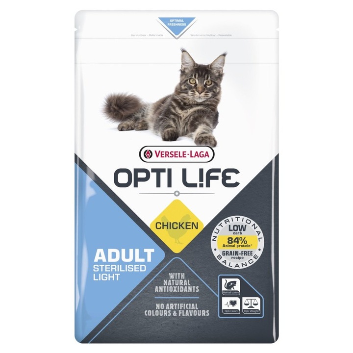 Hrana pisici Versele-Laga Opti Life Sterilised Light, pui, 1 kg, fara cereale, adult