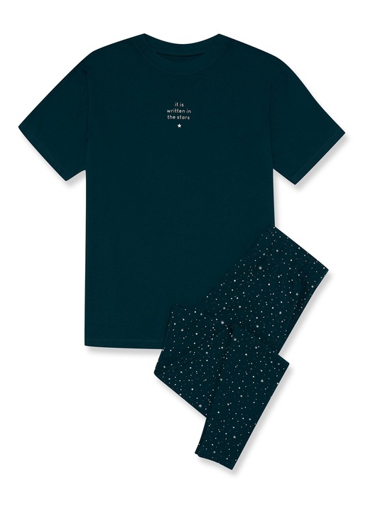 Pijama dama Henderson Febe, verde bumbac, imprimeu modern, maneca scurta, pantaloni lungi, Diverse