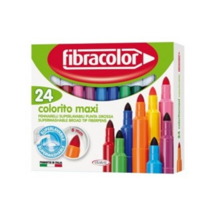 Carioci Fibracolor Colorito Maxi, set 24 bucati, multicolor, rotund