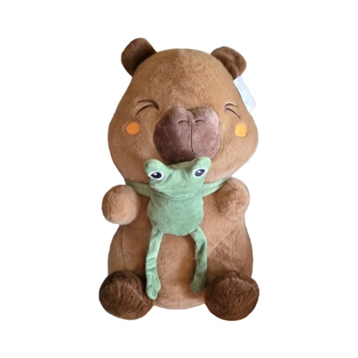 Плюшена играчка Капибара с усмихната жаба VICTINY кафява 35 см