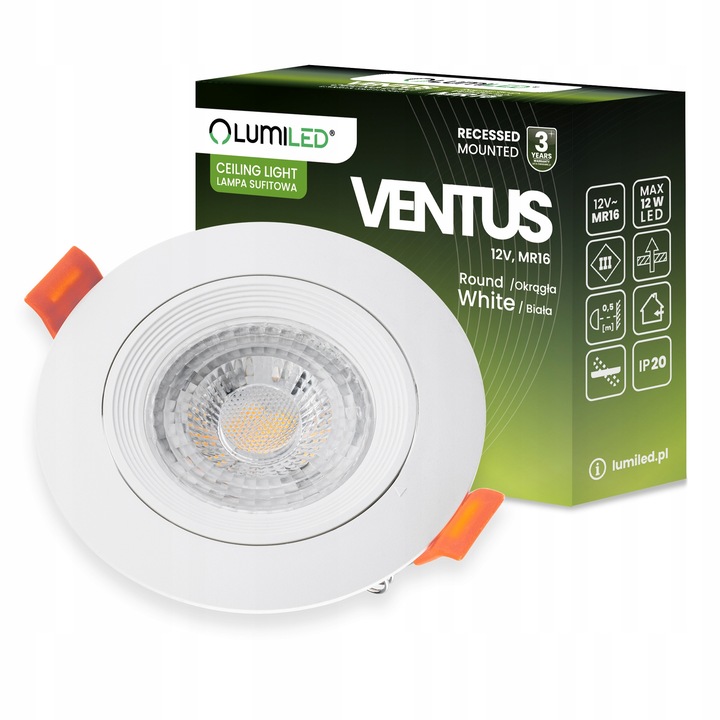 Spot Halogen Lumiled, VENTUS, Alb, 9cm, GU10, MR16
