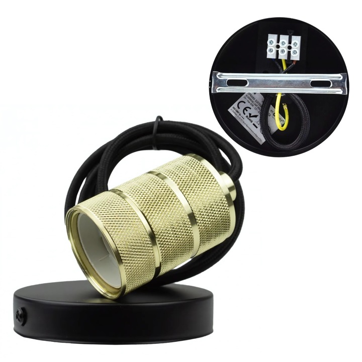 Pendul Eco Light, E27, auriu, cablu negru, 2m