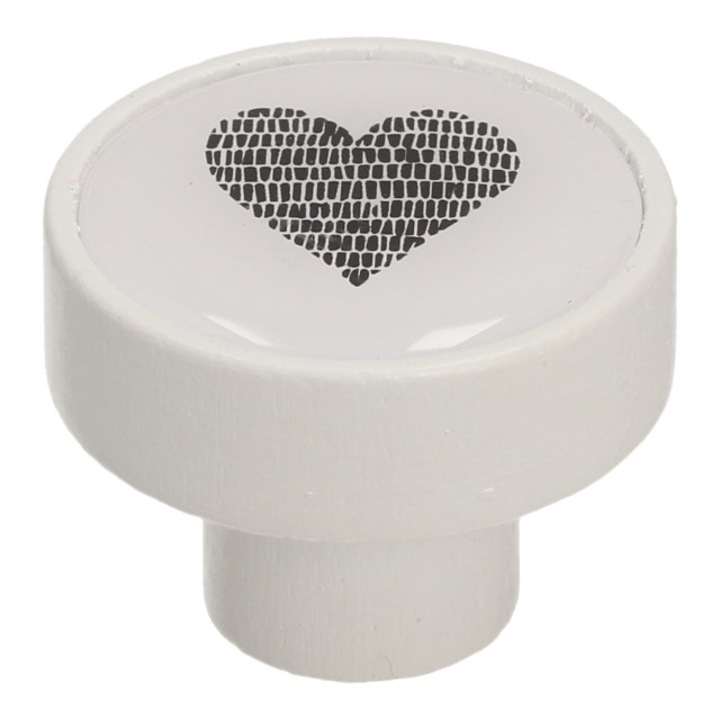 Bútorgomb, GAMET, GD08, matt fehér, fekete szívminta