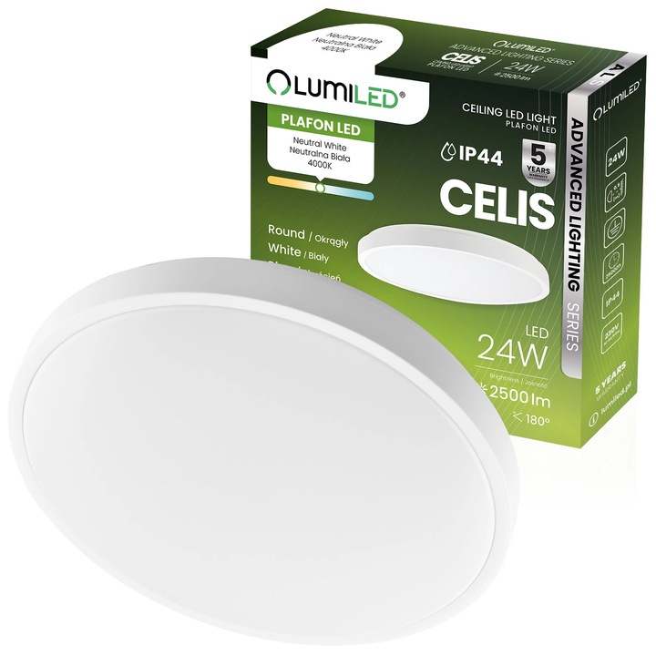 Plafoniera LED Lumiled, 24W, 4000K, 2500lm, IP44, alb
