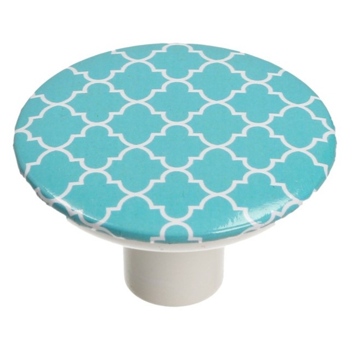 Bútorgomb, GAMET, GX01, fehér/türkiz, marokkói lóhere minta
