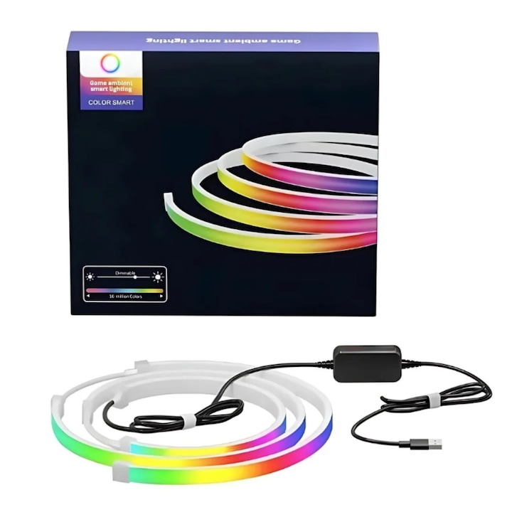 Banda LED Inteligenta Pentru Monitor, Sincronizare in Timp Real Cu Ecranul si Muzica, Iluminare RGB Dinamica, Control USB, Montaj Ascuns, Compatibil PC/Laptop, 34 Inch, Calitate Premium