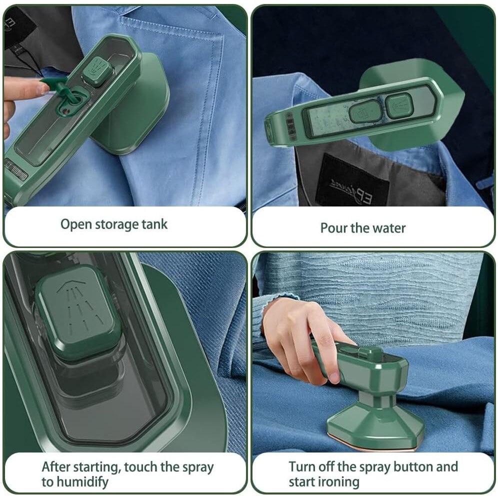 Fier de calcat mini, compact, 2 in 1, portabil, pentru calatorii, 400g, design cu varf curbat