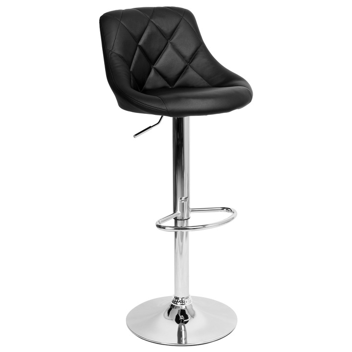 Бар стол Cydro, черен, регулируема височина, тапициран с екокожа, 62x82 см