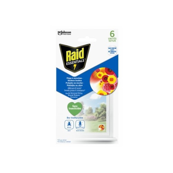 Raid® Essentials Capcana pentru muste, Autocolant pentru fereastra cu buchet de flori 6 buc.