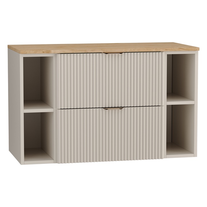 Dulap pentru lavoar Wena Meble, cu 2 raft, fronturi canelate Willy, 100x60x47 cm, Casmir/Nuc top