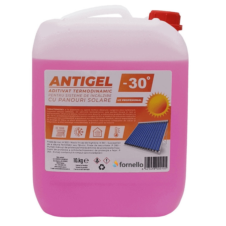 Antigel Solar Concentrat Fornello, -30C, 10kg, pentru panouri solare presurizate, compatibil cu propilenglicol si monoetilenglicol