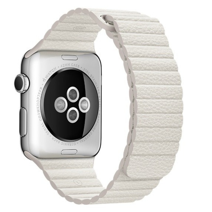 Curea iUni pentru Apple Watch 38 mm, White Leather Loop