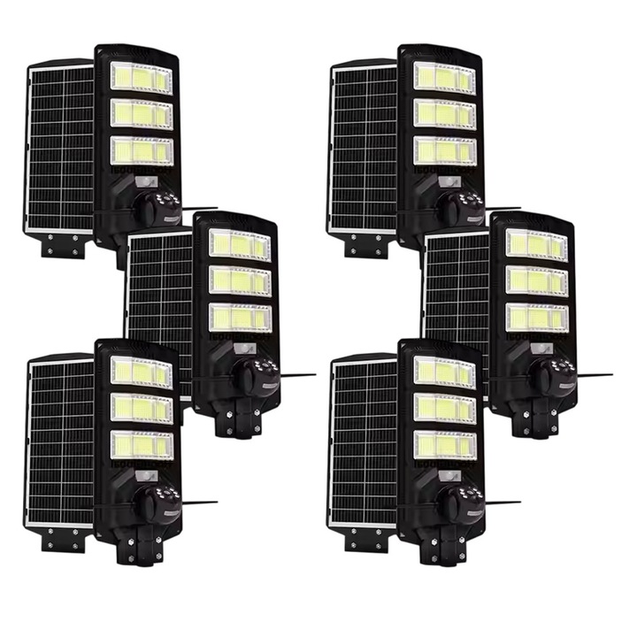 6 db napelemes lámpa szett megfigyelő kamerával, Optim Solution, folyamatos felügyelet, integrált világítás és biztonság, energiahatékony teljesítmény, 300 W fényteljesítmény, adattárolás és hozzáférés, állítható elforgatási szög, IP65, fekete