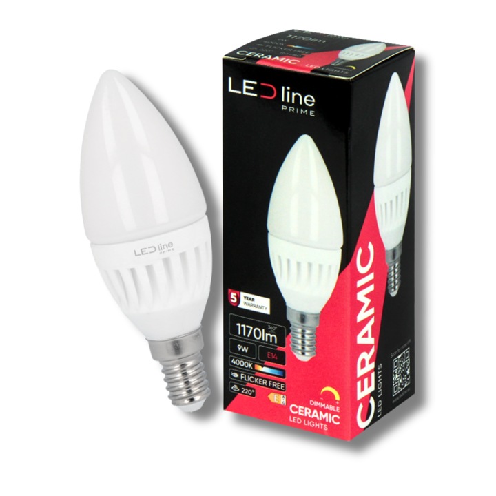 Bec LED E14 9W 2700K 1170lm dimabil, alb, LED line PRIME