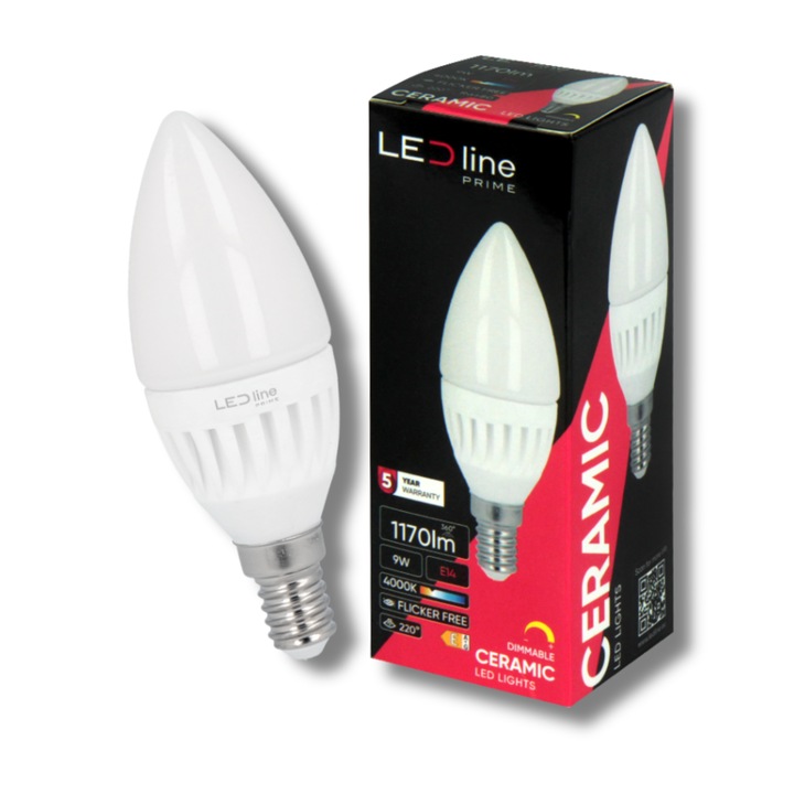 Bec LED E14 9W 4000K, 1170lm, dimabil, alb, 111mm
