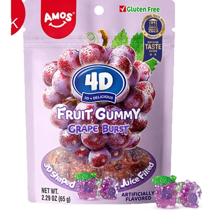Желирани Бонбони AMOS 4D, Грозде, 65g, 8 броя