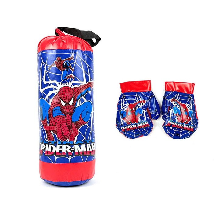 Sac de box pentru copii Spiderman, cu manusi, 38x15cm