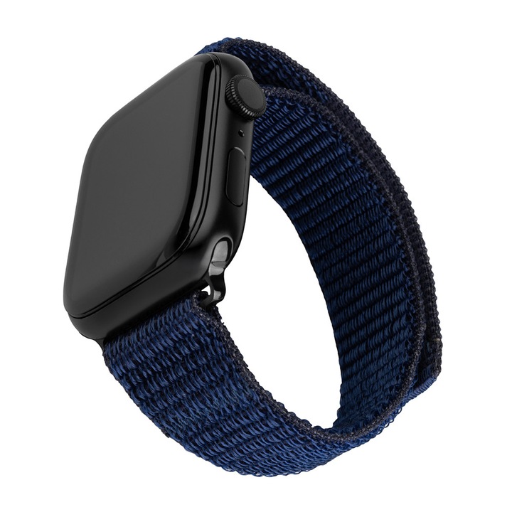 Curea de ceas Fixed compatibila cu Apple Watch 1/2/3/4/5/6/7/8/9/SE/SE 2/Ultra/Ultra 2, 42/44/45/46/49mm, Nylon Sporty Strap, ajustabila, Albastru inchis