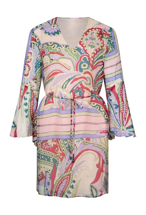 Liu Jo, Rochie mini din amestec de matase cu model grafic, Roz, M