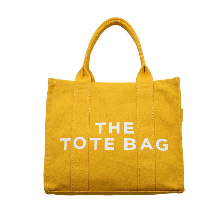 Geanta shopper dama din panza, dimensiune mica, 25x21x10 cm, galben