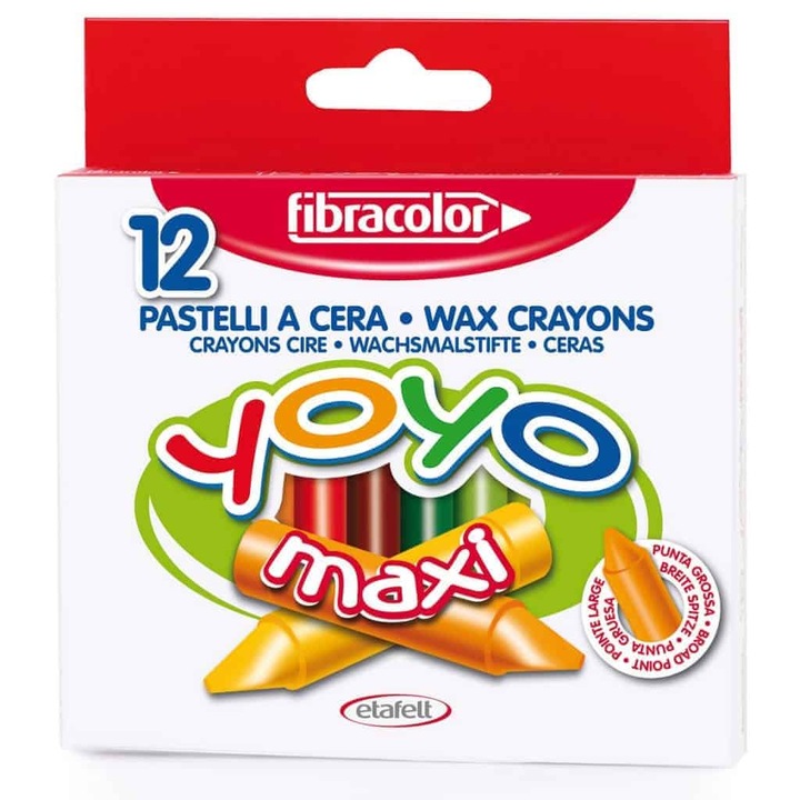 Creioane cerate Fibracolor Yoyo Maxi, set 12 bucati, multicolor, hexagonal