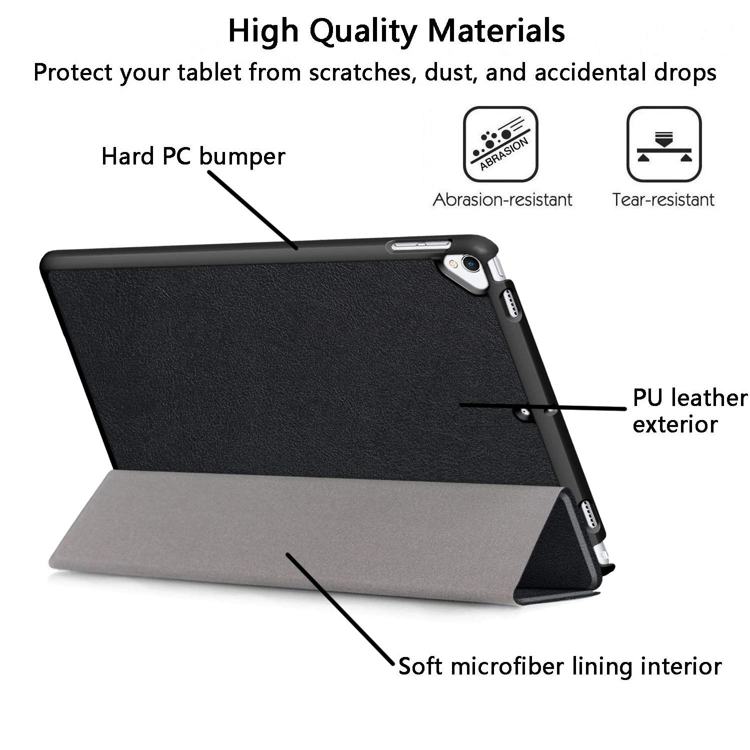 Husa pentru iPad 10.2 inch, tri-fold, din piele PU, neagra, cu functie auto sleep/wake, pentru modele 2019/2020/2021