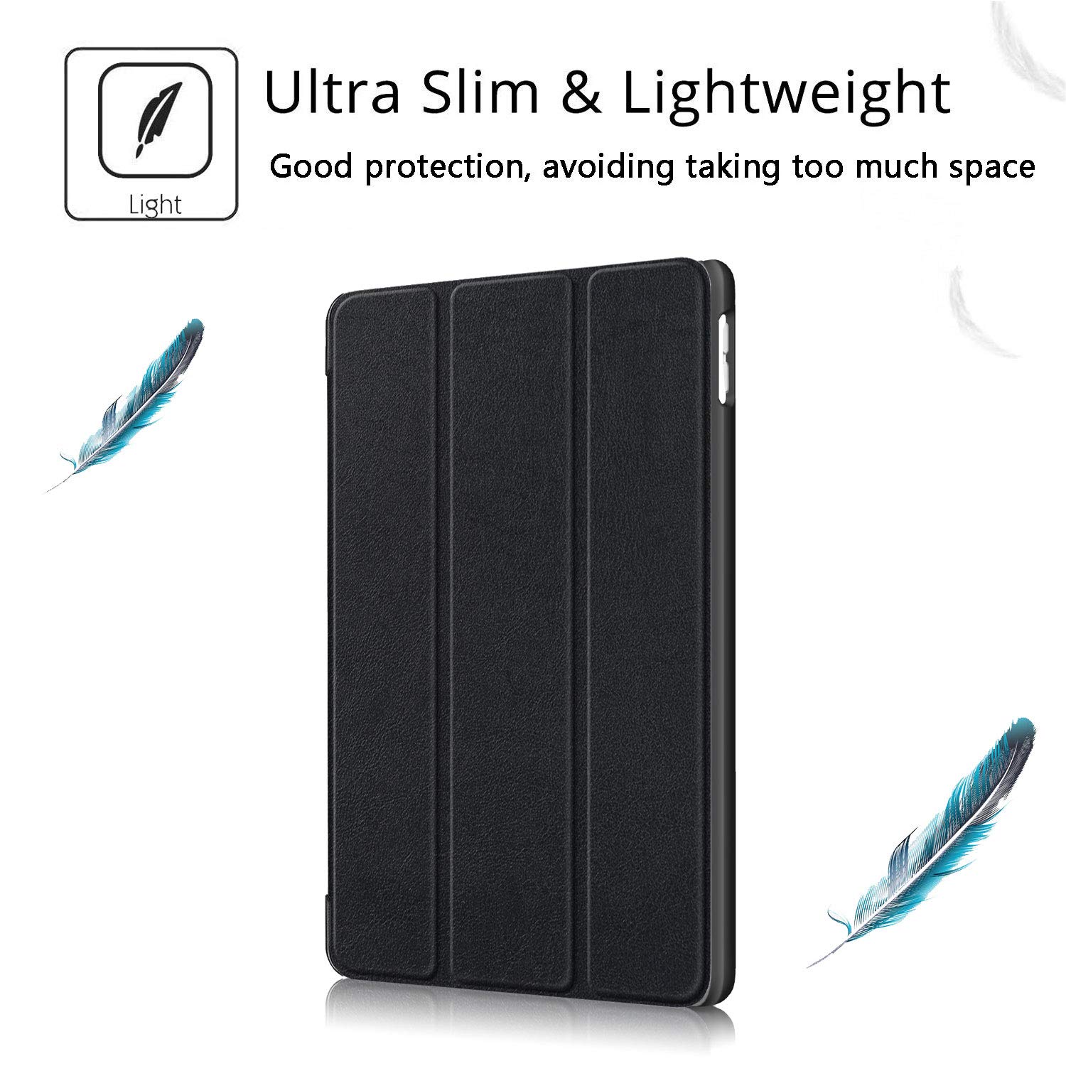 Husa pentru iPad 10.2 inch, tri-fold, din piele PU, neagra, cu functie auto sleep/wake, pentru modele 2019/2020/2021