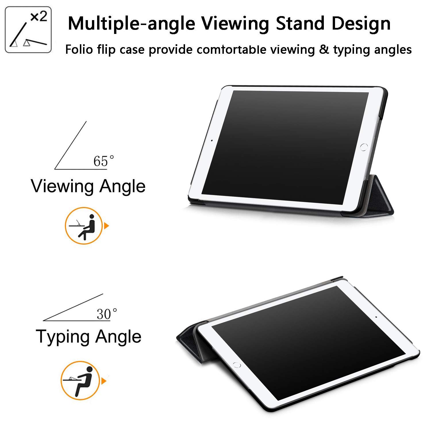 Husa pentru iPad 10.2 inch, tri-fold, din piele PU, neagra, cu functie auto sleep/wake, pentru modele 2019/2020/2021