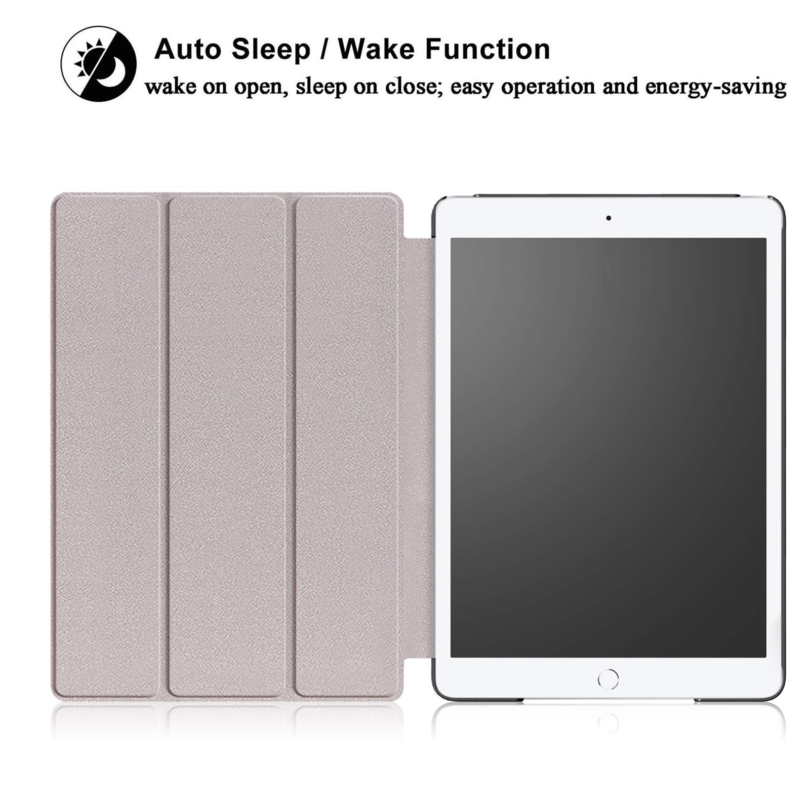 Husa pentru iPad 10.2 inch, tri-fold, din piele PU, neagra, cu functie auto sleep/wake, pentru modele 2019/2020/2021