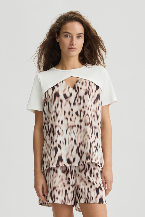 Liu Jo, Сатинирана тениска със застъпен детайл, Кафяв