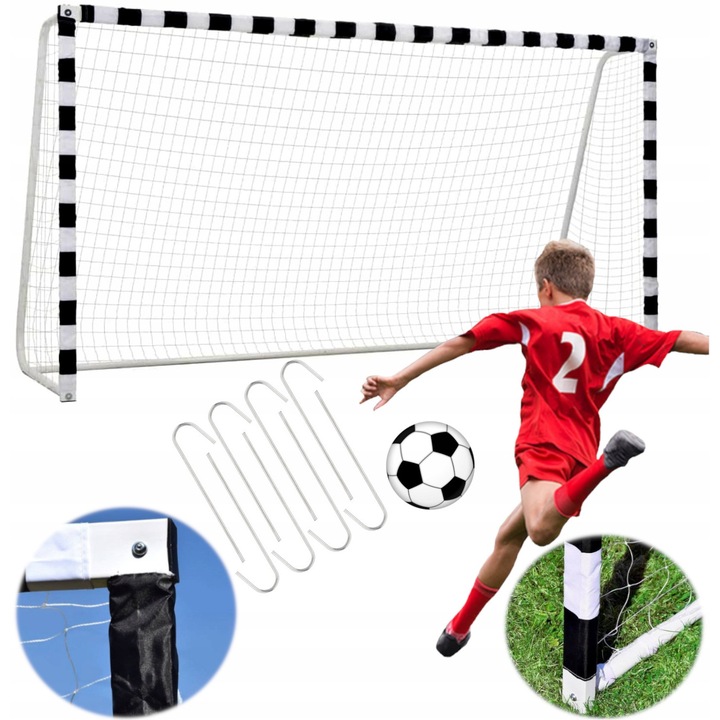 Set Poarta De Fotbal Cu Plasa Si Accesorii, Ekspand, Material: Metal Zincat, Grosime Tuburi: 1 Mm, Diametru Tub: 35 Mm, Plasa Intarita: 36 Impletituri, 300 Cm X 200 Cm X 90 Cm, Argintiu, 1 X Poarta De Fotbal