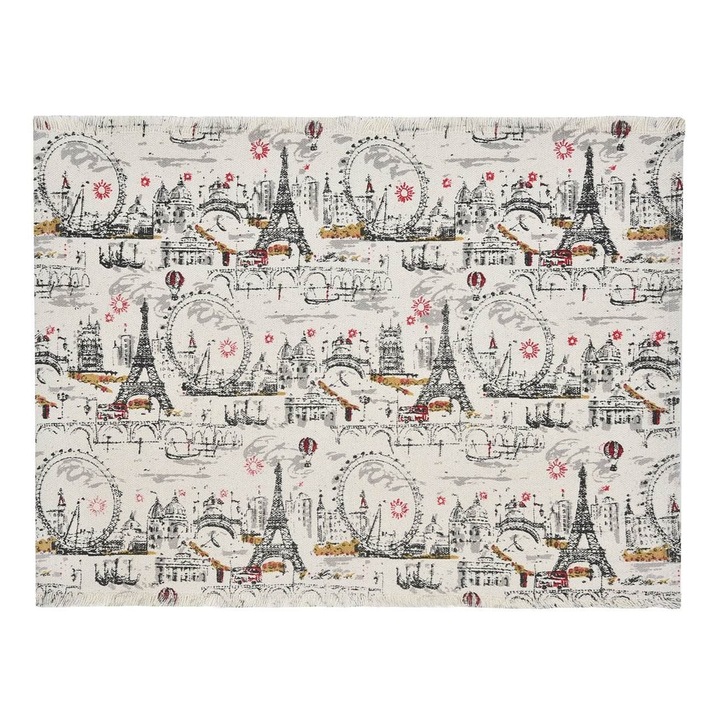 Suport Farfurii din Bumbac Bej Imprimeu Paris 42x30cm