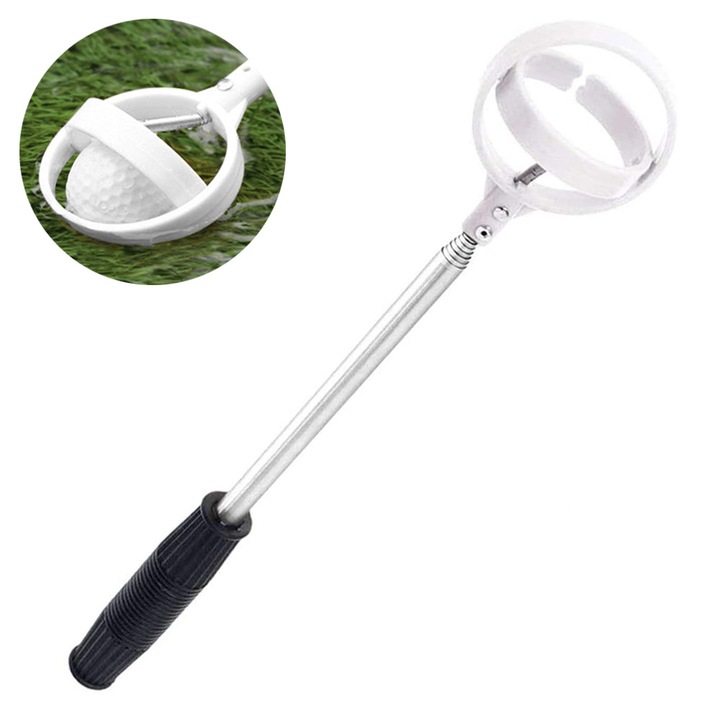Dispozitiv telescopic pentru recuperare mingi golf, otel inoxidabil, alb, 1.85m