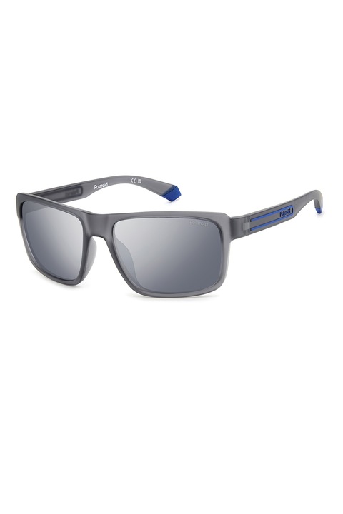 Polaroid, Ochelari de soare polarizati unisex cu lentile oglinda, 58-17-135, Gri inchis