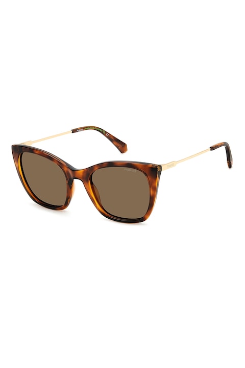 Polaroid, Ochelari de soare cat-eye polarizati, 52-21-145, Auriu/Maro