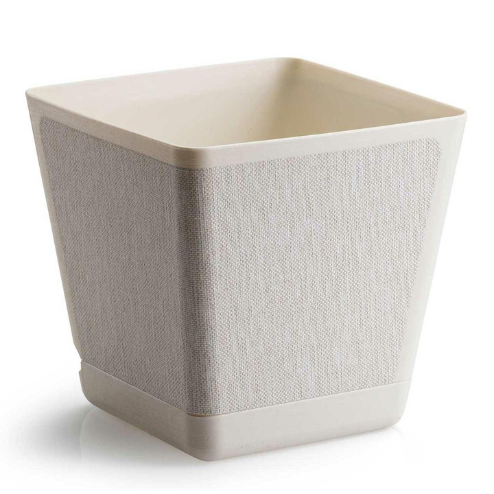 Edény, Pilea texelle, Polipropilén, Fehér, Csészealjjal, 3,7 l, 10 cm, Beépített páratartalom mérő, Modern kialakítás, Ideális beltéri és fedett erkélyre