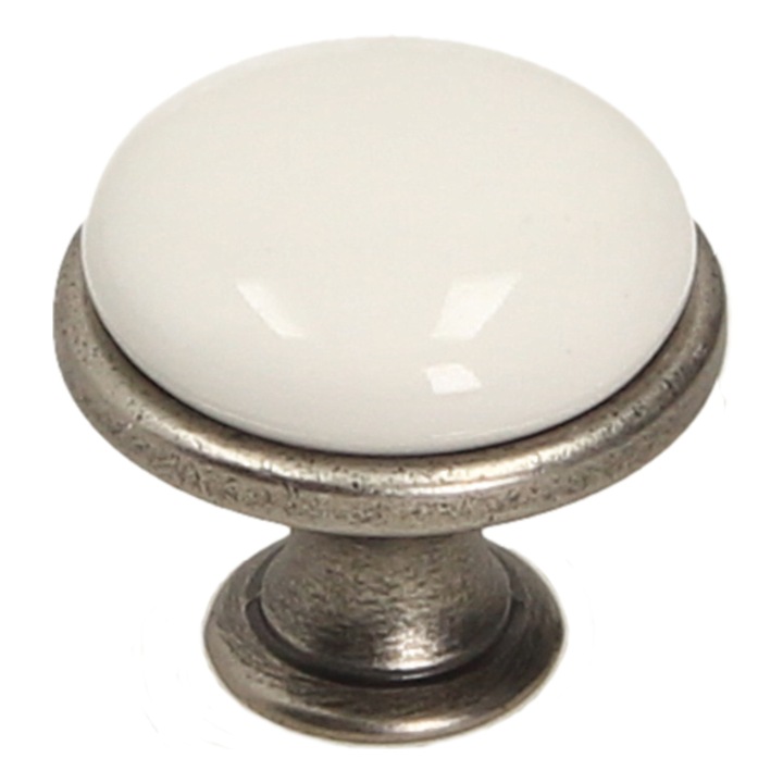 Buton GP19, nichel patinat, portelan WHT-0