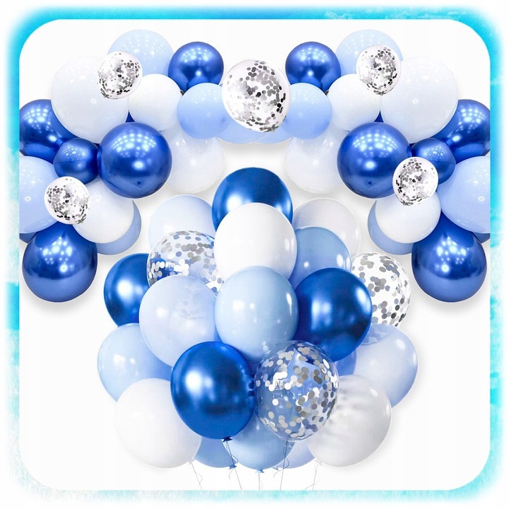 Комплект от 102 балона за кръщене, Pixel, латекс, бял/син
