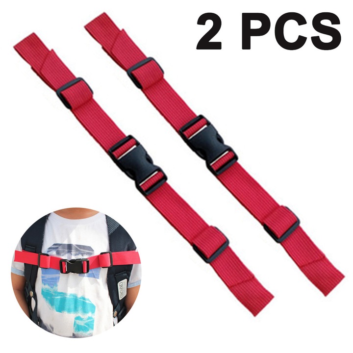 2 db hátizsák pánt szett, nylon, piros fekete kék, 2.5m