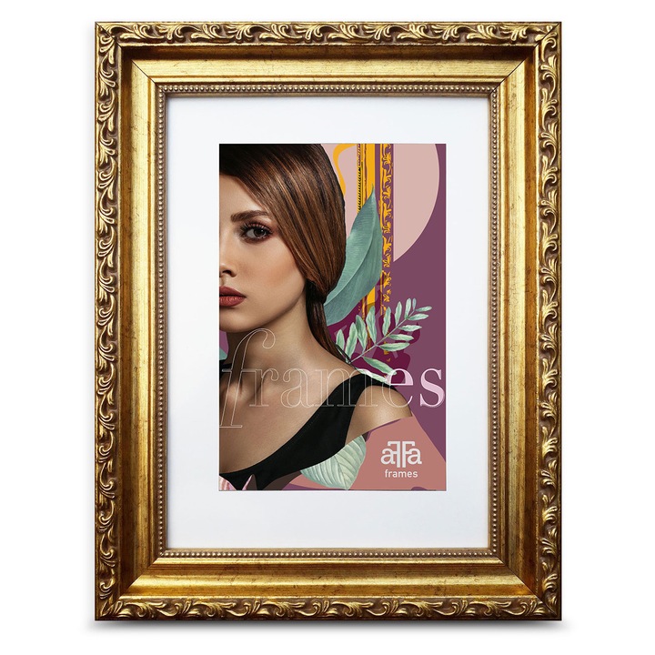 Rama foto Goldi 24x30 cm din plastic, cu plexiglas de 1 mm si prindere pentru perete – rama tablou, rama pentru postere, afise sau fotografii artistice, protectie sigura si design elegant, auriu