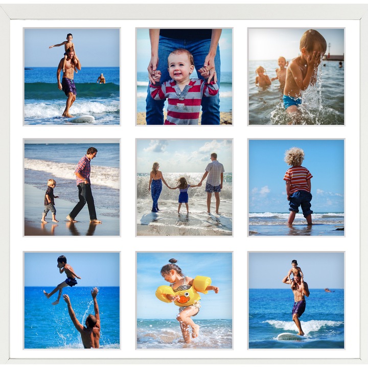 Rama foto colaj, rama decorativa pentru fotografii si postere – aFFa 40x40x9 cm – din lemn alb cu plexiglas de 1 mm – alb