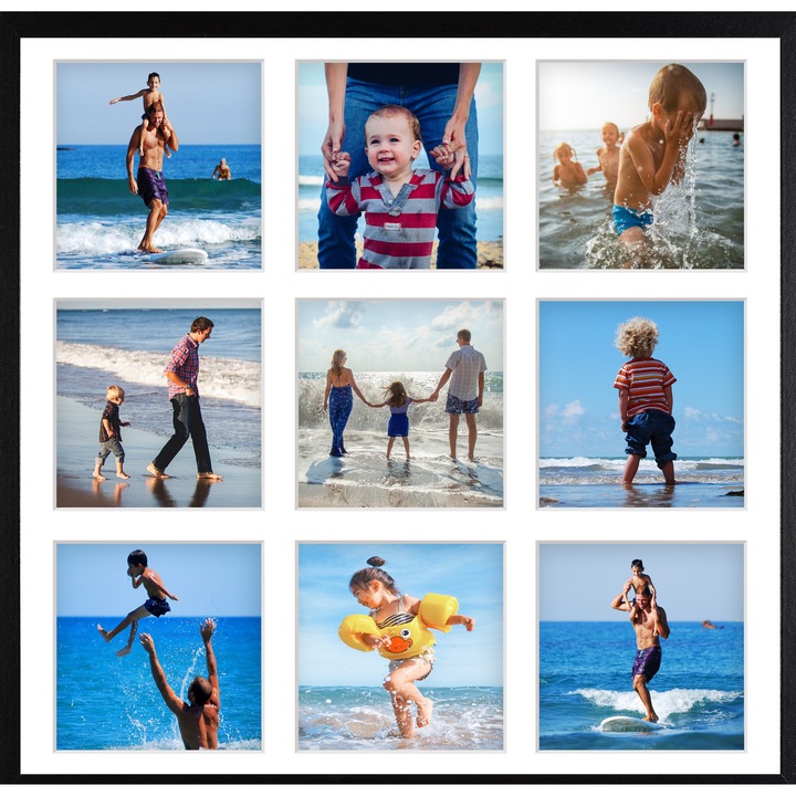 Rama foto colaj, rama decorativa pentru 9 fotografii – Hekla Galerie 40x40x9 cm – din lemn cu plexiglas de 1 mm – negru
