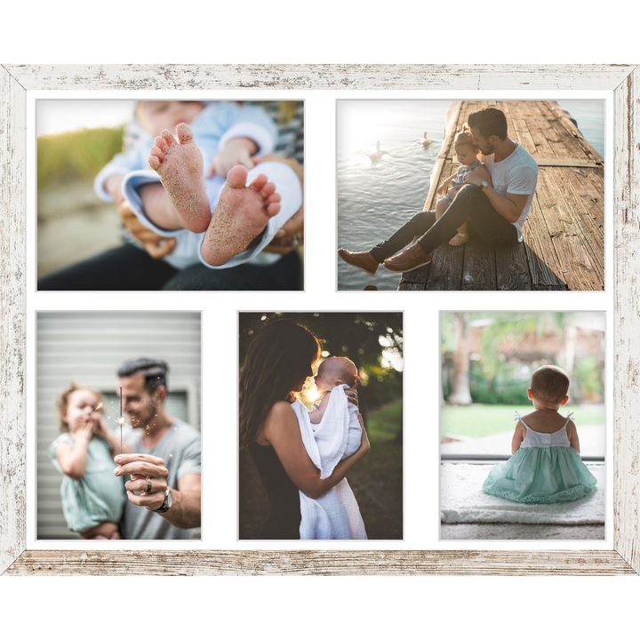 Rama foto clasica, rama decorativa pentru fotografii si postere – aFFa 40x50x5 cm – din lemn natur cu plexiglas de 1 mm – alb rustic