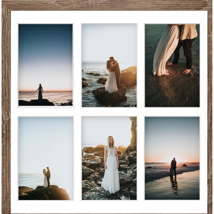 Rama foto colaj clasica, rama decorativa pentru birou sau perete – aFFa 40x40x6 cm – din lemn cu plexiglas de 1 mm, pentru 6 fotografii 10x15 cm – stejar