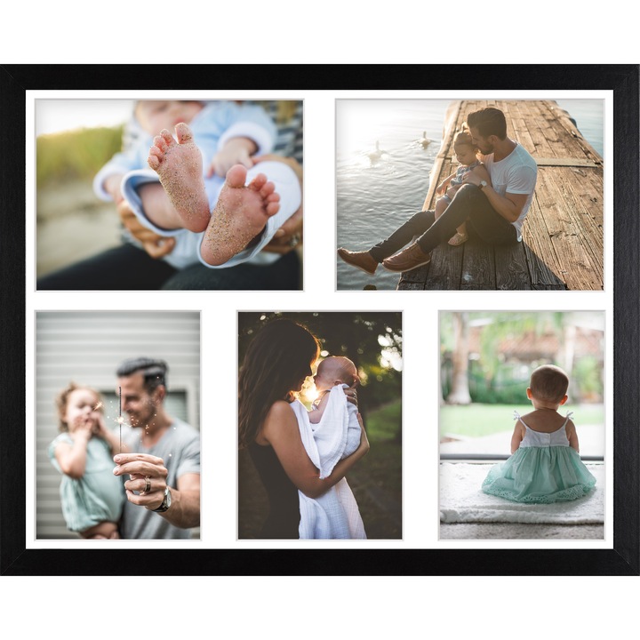Kollázs képkeret, díszes keret 15 fényképhez – aFFa 40x50x5 cm – fából készült 1 mm-es plexiüveggel – fekete